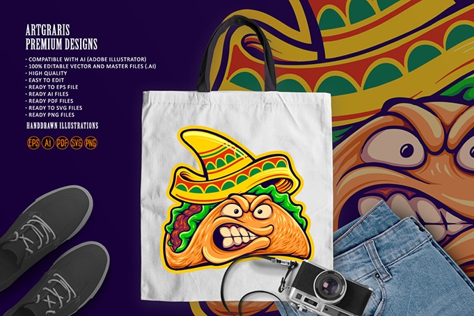 Angry mexican tacos illustrations mascot