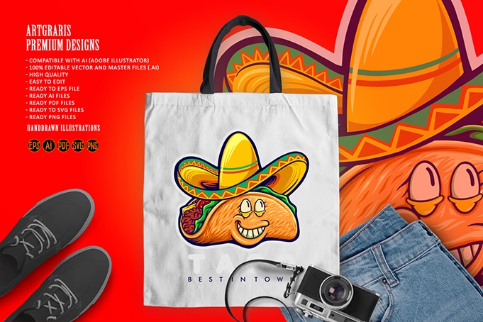 Cute mexican tacos logo mascot