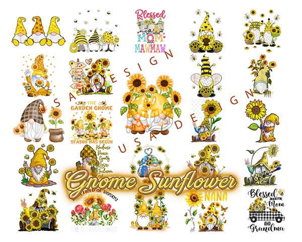 24 Gnome Sunflower png, Let It Be Gnome Png, Hippie Gonome Png, Honey Bee Gnome Png, Designs Bundle