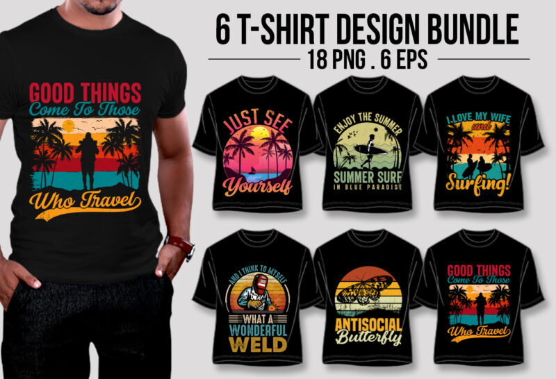 Vintage Retro Sunset T-Shirt Design Bundle