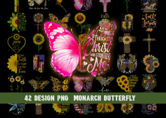 Bundle 42 Monarch Butterfly png, Faith Christian Cross, Printable, Digital Print Design, Jesus,Sunflower, belief Sublimation