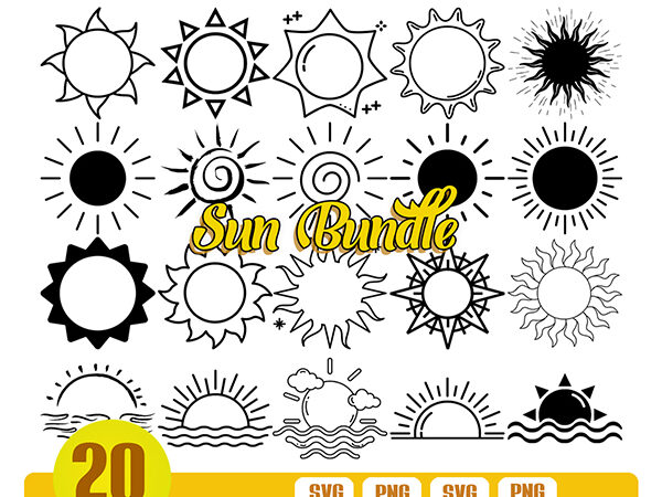 20 sun svg, sun clipart, sun cut file, sun svg bundle, cute sun svg, sun svg for cricut, sun cricut, sun silhouette, sun vector, svg, png