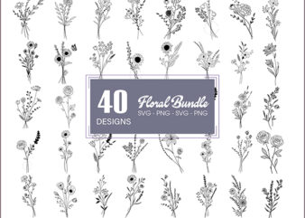 40 Floral Bouquets Svg Bundle, flower svg, hand drawn Floral Svg, Flowers for cricut ,Silhouette, commercial use svg