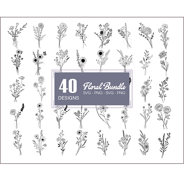 40 Floral Bouquets Svg Bundle, flower svg, hand drawn Floral Svg, Flowers for cricut ,Silhouette, commercial use svg