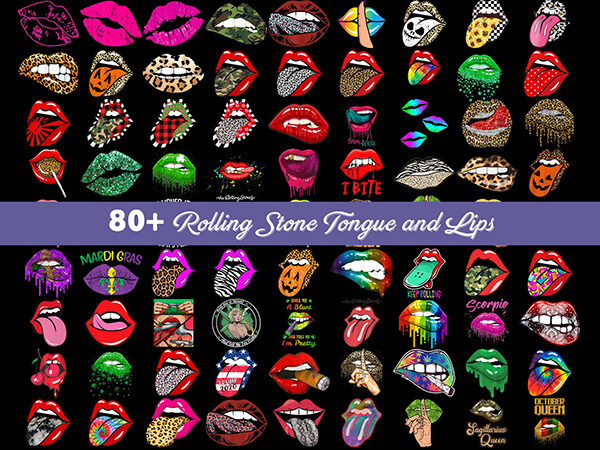 Bundle 80+ rolling stone tongue and lips digital png, leopard tongue png, rolling stone, tie dye tongue png bundle t shirt template