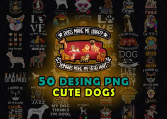 Bundle 50 Cute Dogs PNG, Furry Friend, Sublimation Designs