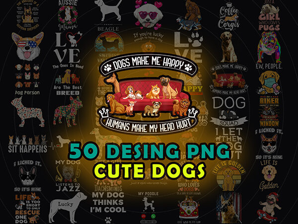 Bundle 50 cute dogs png, furry friend, sublimation designs