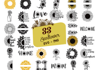 33 sunflower svg png files, sunflower monogram svg, cricut cutting files, sunflower wreath svg, sunflower clipart instant download cricut