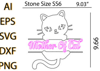 Mother Of cat Rhinestone T-Shirt Design