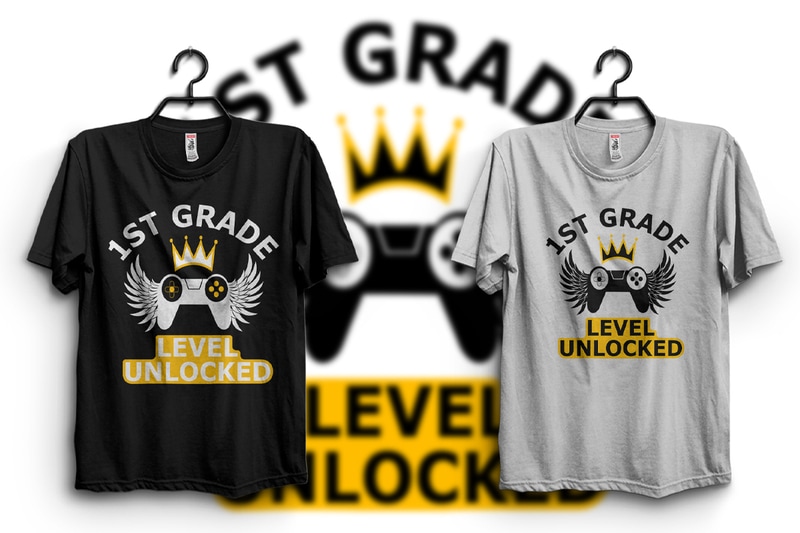 1st Grade Level Unlocked Gamer First Day Of School T-shirt Design ...