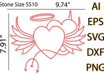 Love shape wings Rhinestone Design
