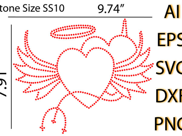 Love shape wings rhinestone design