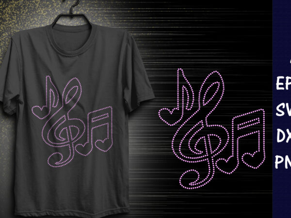 Music love rhinestone t-shirt design print template