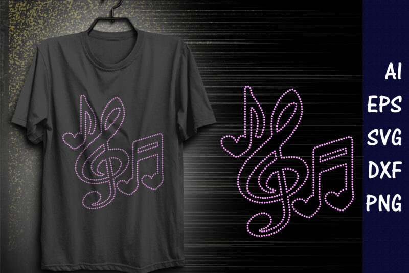 Music Love Rhinestone T-shirt Design Print Template