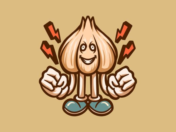 Strong garlic cartoon t shirt template vector