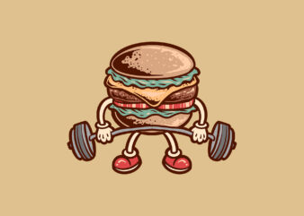 workout burger cartoon t shirt design for sale