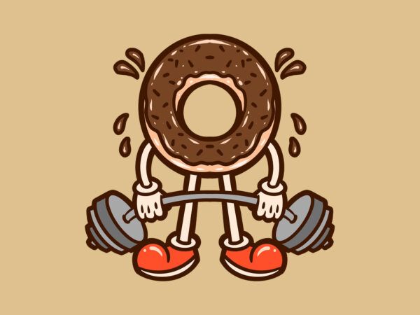 Workout donuts cartoon t shirt design for sale