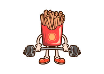 workout fries cartoon t shirt design for sale