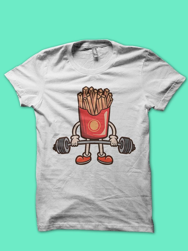 workout fries cartoon