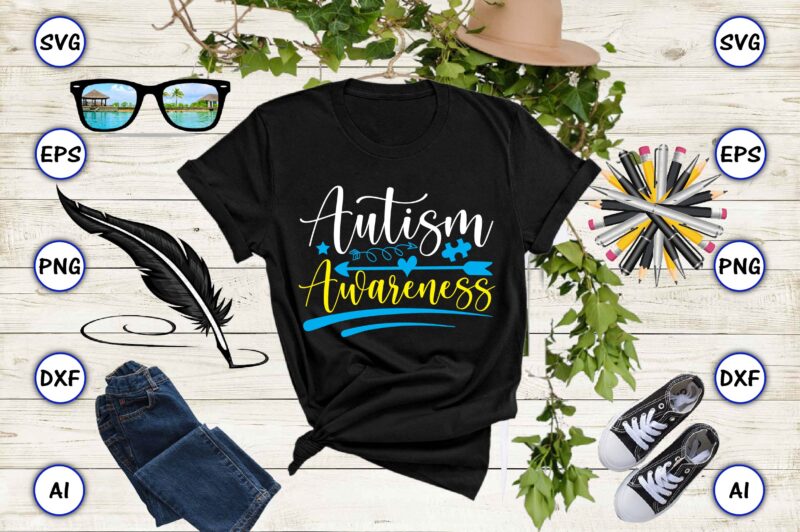 Autism awareness PNG & SVG vector for print-ready t-shirts design, SVG, EPS, PNG files for cutting machines, and t-shirt Design for best sale t-shirt design, trending t-shirt design, vector illustration