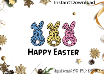Happy Easter Leopard Plaid Bunnies SVG Sublimation Files graphic t shirt