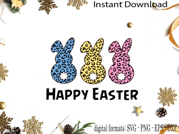 Happy easter leopard plaid bunnies svg sublimation files graphic t shirt