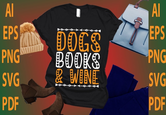 Dogs books and wine t shirt vector illustration