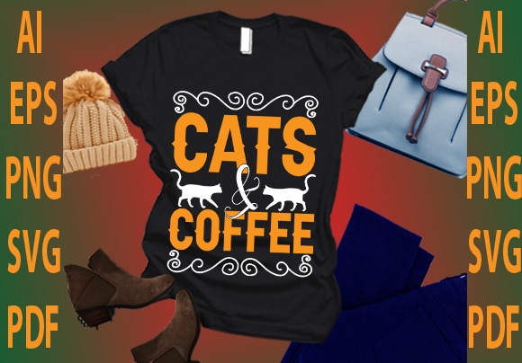 Cat and coffee t shirt vector file