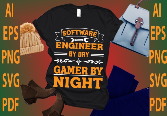Software engineer by day gamer by night t shirt template vector
