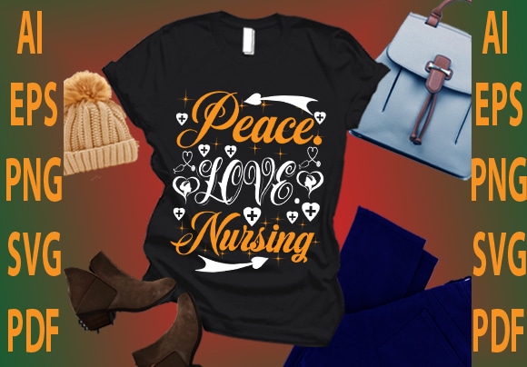 Peace love nursing t shirt illustration