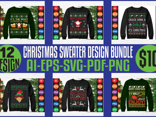 Christmas sweater and t-shirt design bundle