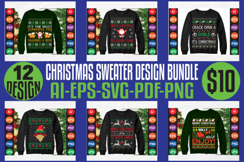 Christmas Sweater And T-shirt Design Bundle