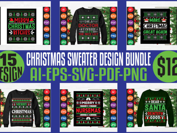 Christmas sweater and t-shirt design bundle