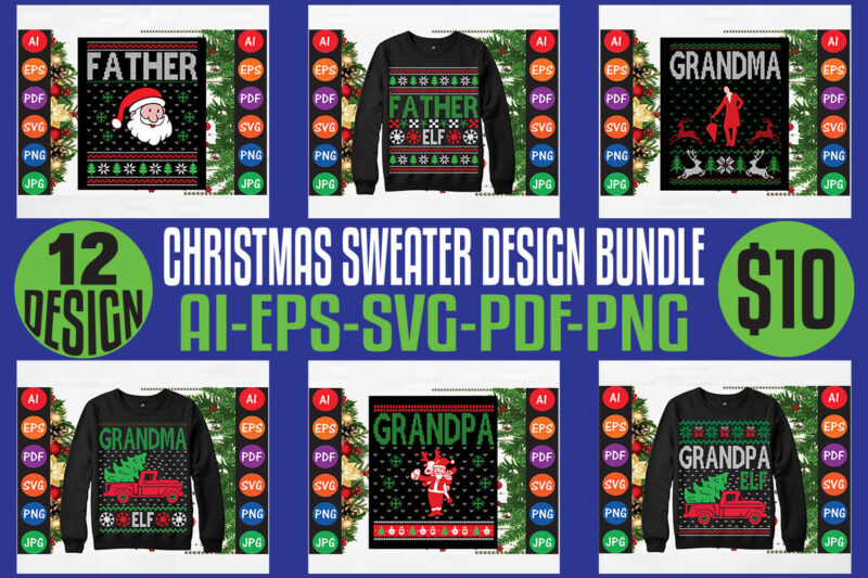 Christmas Sweater And T-shirt Design Bundle