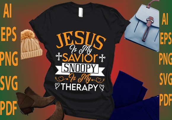 Jesus is my savior snoopy is my therapy vector clipart