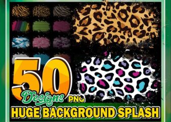 50 Design Huge Background Splash PNG. Bundle Clipart Frame, Digital Download, Leopard, Animal Print Cheetah, Sublimation, Wood Watercolor 896130196