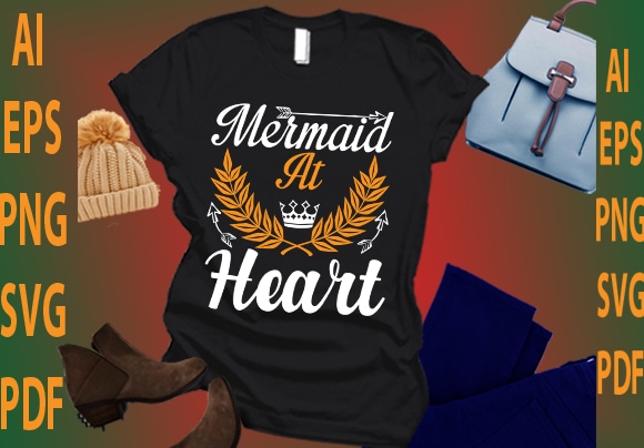 Mermaid at heart t shirt designs for sale