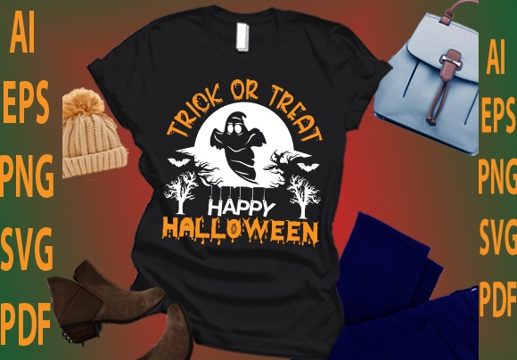 Trick or treat happy halloween t shirt designs for sale