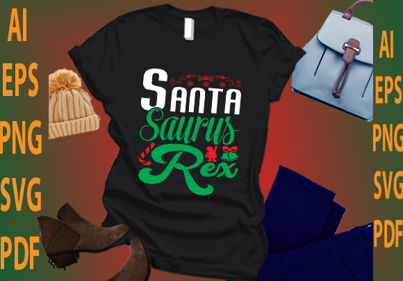 Santa saurus rex t shirt template vector