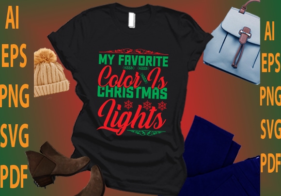 My favorite color is christmas lights t shirt designs for sale