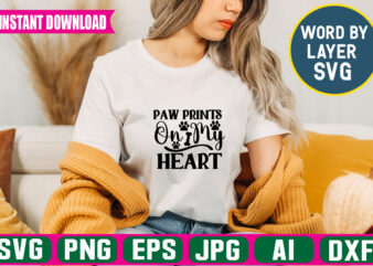 Paw Prints On My Heart Svg Vector T-shirt Design