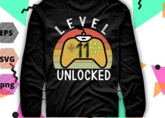 Vintage sunset Level 11 Unlocked video game 11 Years Old T-shirt design svg, Vintage, sunset, Level 11 Unlocked, video game, 11 Years Old, T-shirt design vector eps