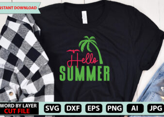Hello Summer t-shirt design,Summer Beach Bundle SVG, Beach Svg Bundle, Summertime, Funny Beach Quotes Svg, Salty Svg Png Dxf Sassy Beach Quotes Summer Quotes Svg Bundle