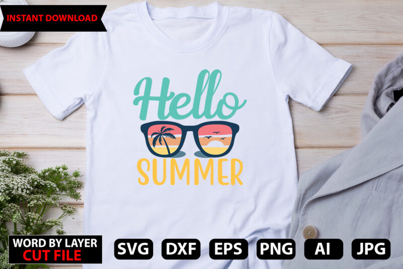 Hello Summer t-shirt design,Hello Summer Tshirt Design, png download, t shirt graphic, png download, digital download, sublimation