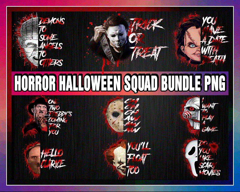 Horror Halloween Squad Bundle Png, Horror Killers, Scary Characters, Michael Jason Freddy Chucky, Horror Friends, Halloween Printable Png 1045714652