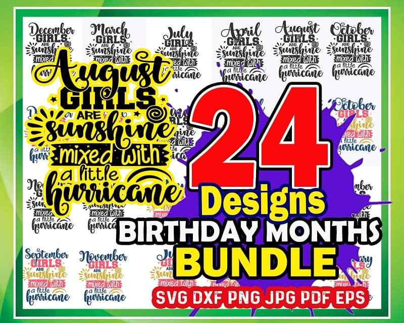 24 Birthday Months SVG Bundle | Commercial Use Vector, January February March April May June July August September October November December 676827985