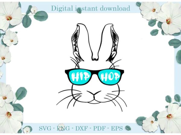 Easter day gifts hip hop rabbit wear glasses diy crafts rabbit svg files for cricut, easter sunday silhouette trending sublimation files, cameo htv print vector clipart