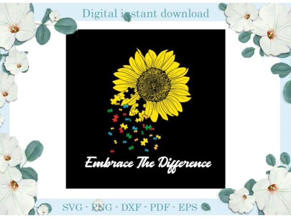 Autism awareness sunflower puzzle embrace ther difference diy crafts svg files for cricut, silhouette sublimation files, cameo htv print t shirt vector