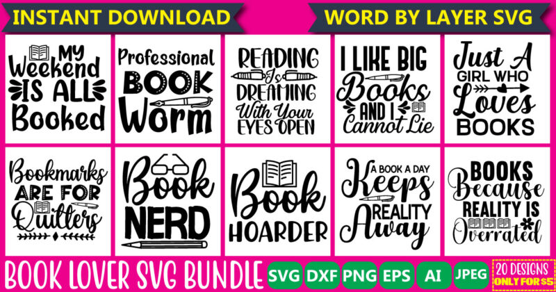 Book Lover SVG Bundle t-shirt design