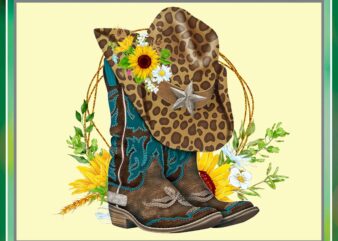 Western Boots And Hat, Cowboy Boots And Hat, Leopard Print, Floral, Sunflower, Sublimation, Waterslide, Digital Download, Instant Download 859398358